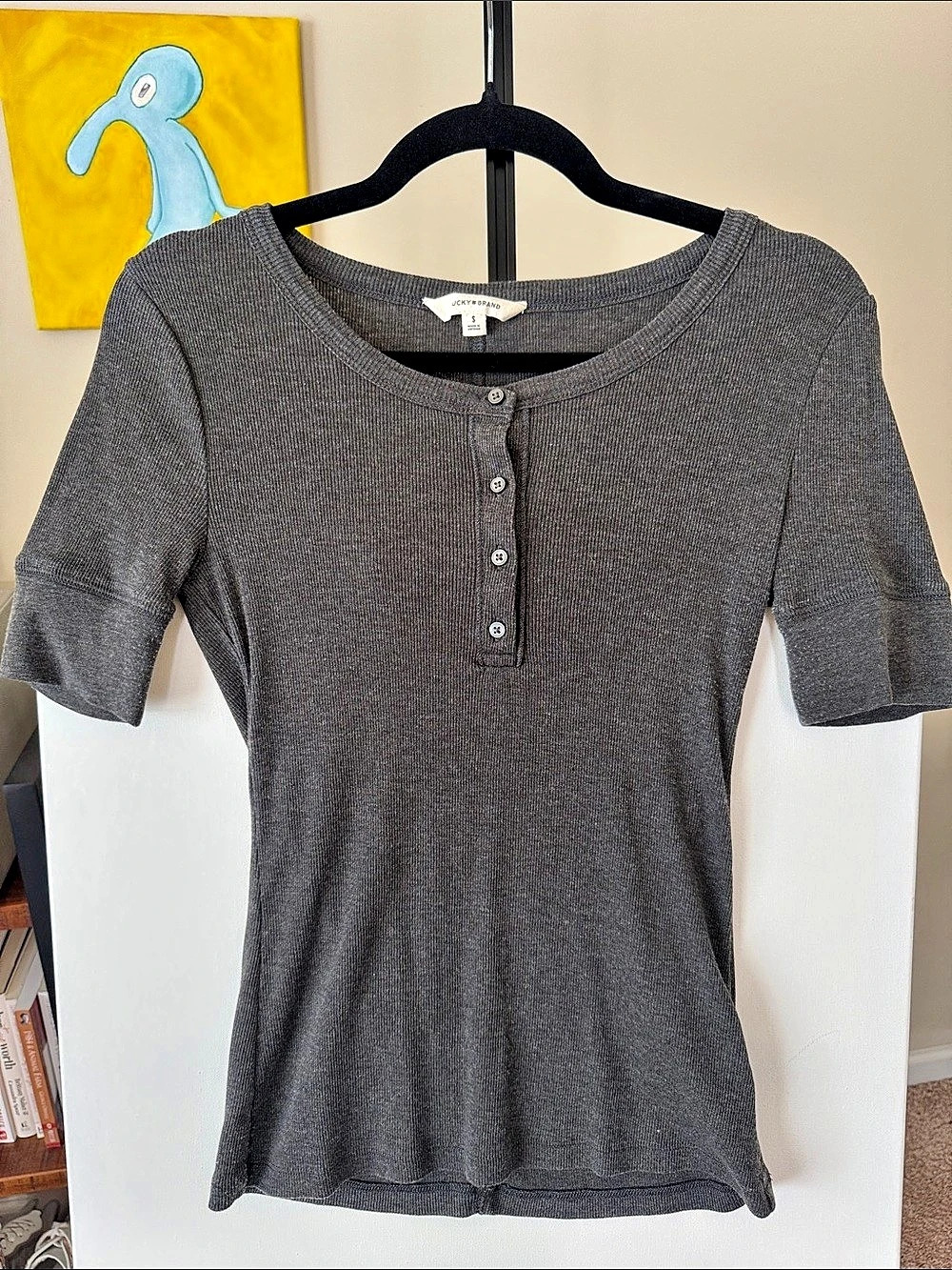 LUCKY BRAND Ribbed Henley Tee in Gray Size Small